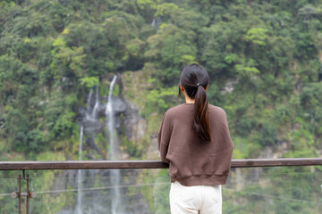 Sticker - Woman visit wulai waterfalll in taiwan