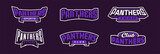 Fototapeta  - A set of bold fonts for panther mascot logo. Collection of text style lettering for esports, mascot logo, sports team, college club logo. Font on ribbon. Vector illustration isolated on background