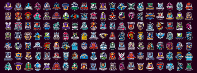 mega set of sports, esports and mascot logos for teams and gamers. sports, esports logos with mascot