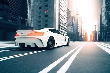 Wall Mural - Concept white car on the road, generative ai