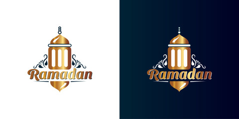 Wall Mural - Ramadan golden luxury logo with a lanterns vector design