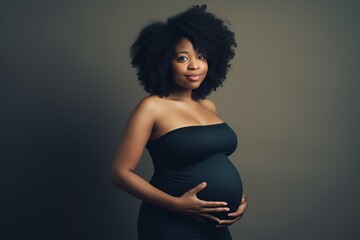 Beautiful pregnant woman touching her belly waiting for baby. Generative AI