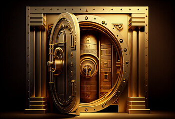 Bank vault; vault for money and gold bars. The massive door of the Federal Reserve Bank. AI generative.