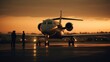 Luxuriöser Privat Jet Flieger in der Abendsonne nach der Landung, ai generativ