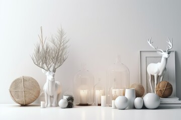 Poster - minimalist white table setting with vases and candles. Generative AI