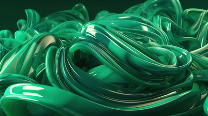 Tangled elastic shapes with glass texture, loops and curves. Generative Ai