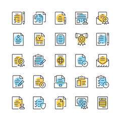 Poster - Legal documents line icons. Set of document icons. Black, blue and yellow colors. Modern outline graphic design. Vector line icons set