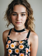 Wall Mural - a portrait of a young beautiful girl with flowers in hair. spring fashion photo. generative ai
