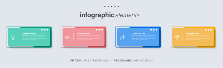 Wall Mural - Four text box infographic elements. Business template for presentation. Vector concept with 4 options or steps.
