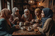 © jambulart - Cheerful Muslim women serving tea, generative ai