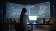 © Farnaces - Back view of a businesswoman in a control room of a financial office. Generative AI