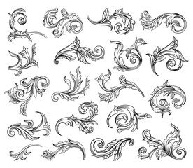 baroque scroll as element of ornament and graphic design with spirals and rolling circle motif big v
