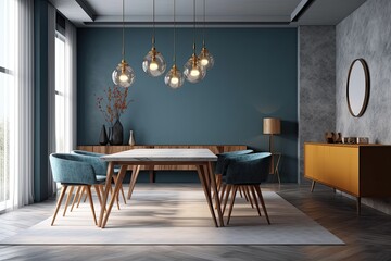 Canvas Print - modern dining room with a sleek table and stylish chairs. Generative AI