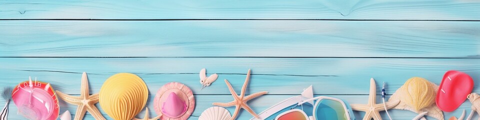 Wall Mural - illustration, with shells and starfish, website headers, ai generative