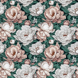 Fototapeta Storczyk - Seamless floral background with peony flowers. AI generated