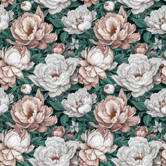 Poster - Seamless floral background with peony flowers. AI generated