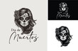 Beauty Mexican Woman Face with Sugar Skull Make Up Drawing for Día de los Muertos Mexico Day of the Dead illustration logo design