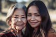 Senior woman and her granddaughter. Generative AI.