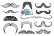 © Elena - Hand drawn sketch doodle vector moustache set, photo booth props.