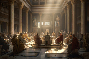 Greek philosophers discussing, generative ai