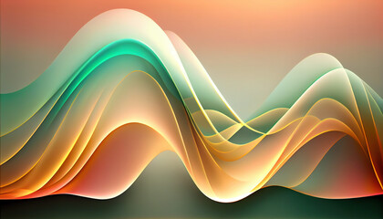 Wall Mural - Abstract Shiny neon glass translucent wavy composition with gradient transition,  yellow orange green beige white elegant clean background - generative AI.