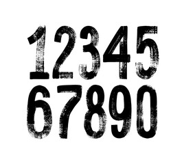 hand drawn grunge vector numbers. dirty textured font. black ink characters isolated on white backgr