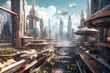 © Visual Studio - Futuristic smart city with towering buildings, smart transportation and drones, autonomous driving, high green coverage, multifunctional public spaces, intelligent facilities.
