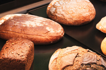 Poster - Delicious bread buns in a bakery or supermarket