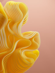 Yellow gradient abstract layered organic shape 3d illustration, pasta food concept