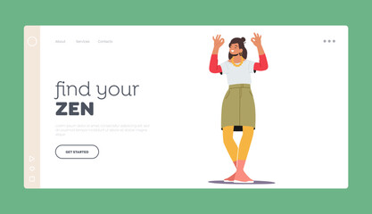 Wall Mural - Find your Zen Landing Page Template. Happy Female Character Show Ok Symbol, Woman Show Positive Gesture Illustration