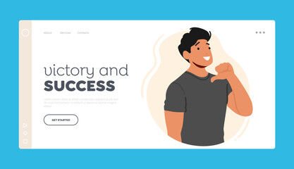 Wall Mural - Victory and Success Landing Page Template. Confident Man Pointing At Himself With A Big Smile, Radiating Positivity