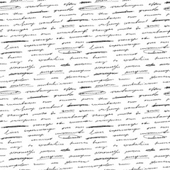 Seamless pattern with abstract handwritten text. Vector cursive lettering. Unreadable text wallpaper. Poetry seamless pattern written by a pen. Monochrome script background with unreadable words.