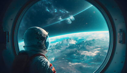 astronaut is looking at the earth from outer space created using generative ai technology