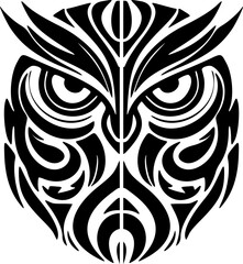 Wall Mural - ﻿A black-and-white owl tattoo featuring Polynesian designs.