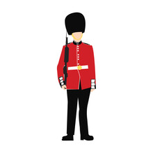 Buckingham British Soldier Guard With A Rifle With Bayonette Isolated On White Background. Available As Eps File