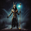 Ancient Egyptian god Anubis. A powerful ancient Egyptian god. Created with Generative AI technology.	