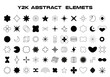 Set of aesthetic y2k geometric isolated shapes. Simple trendy black and white geometric shapes. Retro line design elements. Vector illustration on transpаrent background.