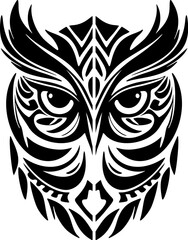 Wall Mural - ﻿Tattoo of an owl in black & white, decorated with Polynesian designs.