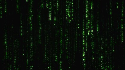 Matrix Code Falling Green Letters.
