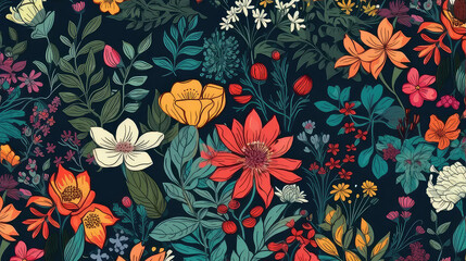 Wildflower floral pattern with bright colors