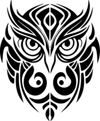 Wall Mural - ﻿Tattoo of a black and white owl sporting Polynesian designs.