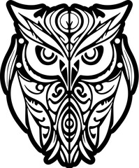 Wall Mural - ﻿Tattoo of an owl with both black and white, filled with Polynesian designs.