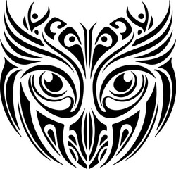 Wall Mural - ﻿Owl tattoo with black and white colors and Polynesian designs.