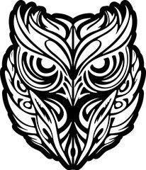 Wall Mural - ﻿Owl tattoo design in black and white, featuring Polynesian patterns.