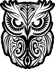 Wall Mural - ﻿Owl tattoo design in black and white, featuring Polynesian patterns.