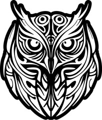 Wall Mural - ﻿Monochrome owl tat with Polynesian motifs.