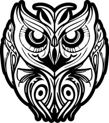 Wall Mural - ﻿Owl tattoo design with black and white colors, with Polynesian accents.