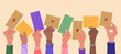 © Olena - Human hands holding envelopes. Sharing massages, send and receive information. Communication concept. Hand drawn vector vector illustration isolated on light background, flat cartoon style.