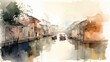 water coloring, land scape, venice, scenery