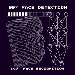 Aufkleber - 3D polygonal face made of mesh on a dark background and pixelated text 
